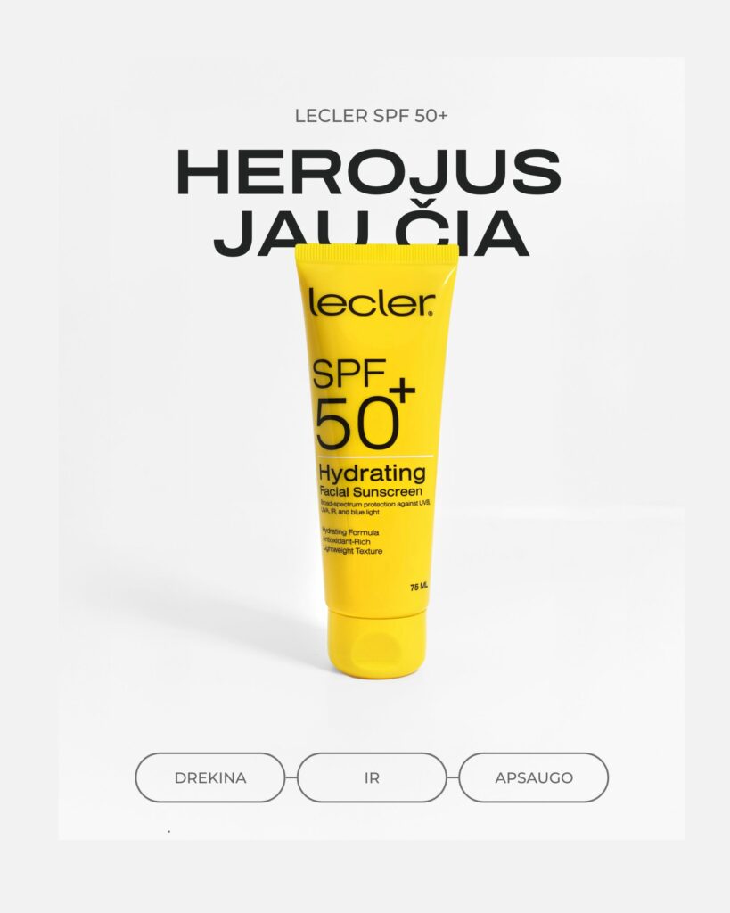 Veido kremas nuo saulės Lecler SPF 50+ Hydrating Facial Sunscreen