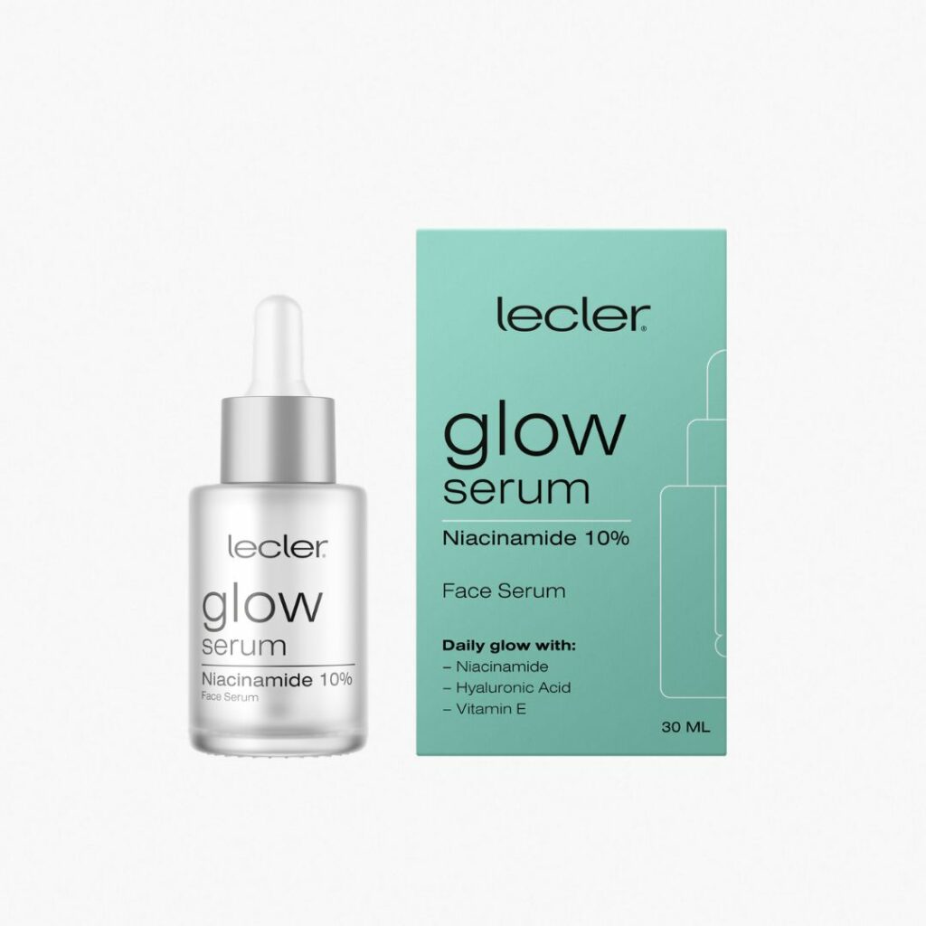 Lecler GLOW serumas kasdieniam odos spindesiui. Niacinamide 10% + HA + Vitamin E